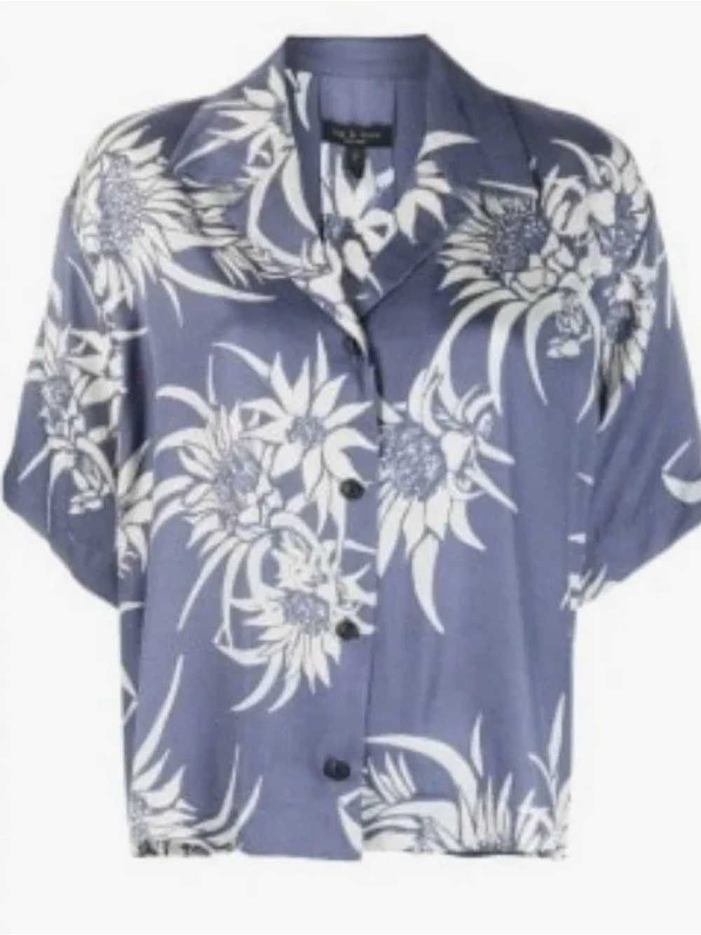rag & bone Navy Blue Floral Camp-Collar Button-Down Top